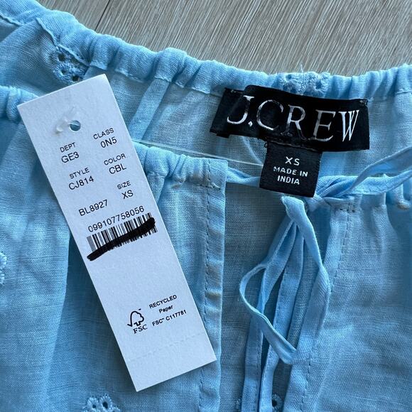 J Crew Tie Front Eyelet Top In Ramie XS Sheer Blue Preppy Flaws - Picture 3 of 15